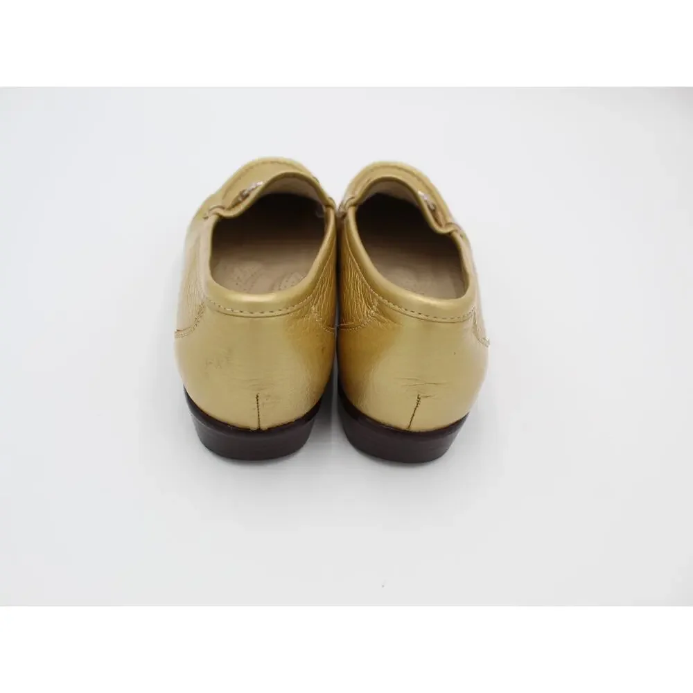 SAS Loafers Womens Size 6 Wide Gold Metallic Leather Horse Bit Comfort Shoe